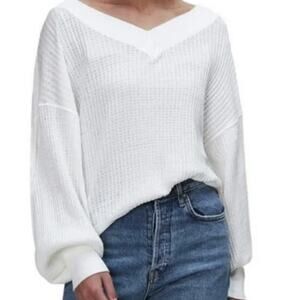 WE THE FREE South Side Thermal V-Neck/Back Long Blouson Sleeve Oversized Top S/M